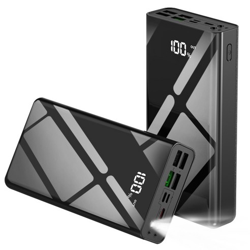 THOUSTA 대용량 보조배터리 고속충전 30000mAh 멀티단자 잔량표시 LED조명 PD 22.5W QC3.0, 블랙