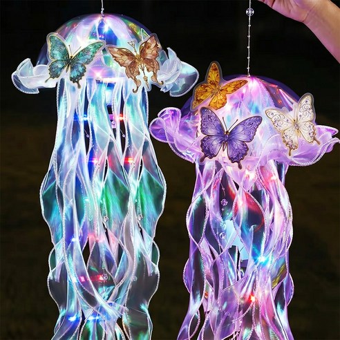 오렌지몰 여름 해파리 LED 램프 모빌 장식 만들기 DIY 키트 여름 미술활동 나비 스티커 체험활동, 1개, 고급 LED 해파리 - 나비스티커