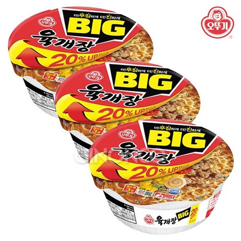 오뚜기 육개장 컵라면 104g 큰컵 사발면 야식 탕비실 간식, 3개
