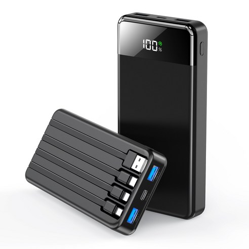 UOOFON  일체형 보조배터리 고속충전 30000mAh 대용량 PD 22.5W QC3.0 잔량표시+ 4개 케이블 멀티단자