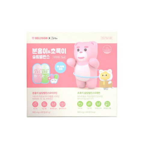 GRN 벨리곰 분홍이 슬림밸런스 앤 비오틴 + 초록이 슬림밸런스 앤 쾌변 + 알병 케이스 2p