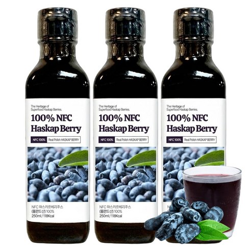폴란드 하스카프 베리 원액 100% NFC 착즙 주스 즙, 3개, 250ml