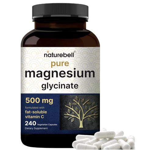 NatureBell 마그네슘 글리시네이트 500mg, 480캡슐 (2팩) | 최대 흡수를 위한 100% 킬레이트 | 근육, 효소 및 심장 지원 | GMO 프리, 글루텐 프리, 3개, 240정