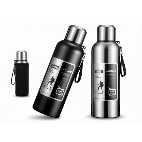 코코리브 스텐316 보온보냉병 파우치 세트, 1개, 1000ml, 블랙