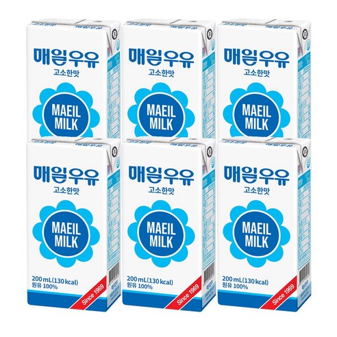 매일유업 멸균우유 고소한맛, 6개, 200ml