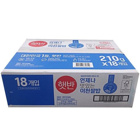 CJ제일제당 햇반 이천쌀밥, 210g, 18개