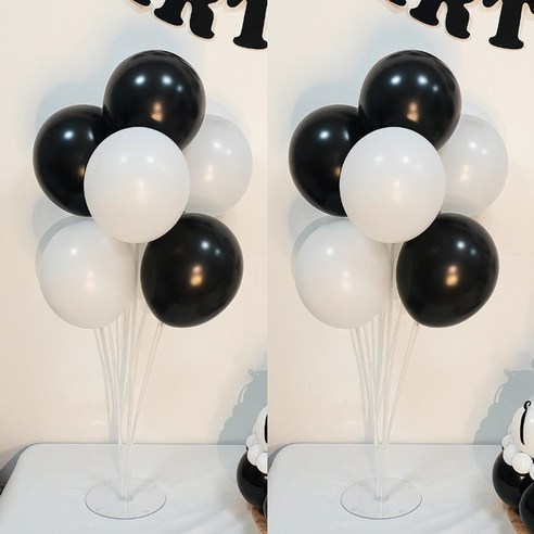올리브파티 펄풍선 하트 풍선 풍선꽂이 풍선스탠드 2개 생일파티용품 세트, 1세트, 블랙화이트