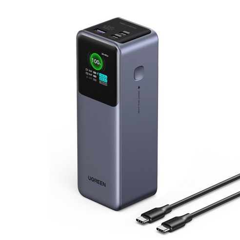 UGREEN 유그린 Nexode 200W 보조배터리 25000mAh 대용량 보조배터리고속충전 PD 3.1 고속 충전 3포트 보조베터리 240W C-타입 고속 충전 케이블 포함, 1개, Grey, PB722
