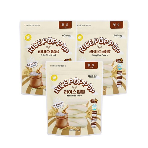 라이스팝팝 유기농 쌀과자, 떡뻥, 백미 맛, 20g, 3개, 백미 맛