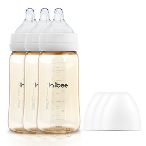 하이비 PPSU 배앓이방지 젖병 270ml 트리플팩, 베이직/M(3개월이상), 270ml, 화이트, 1세트