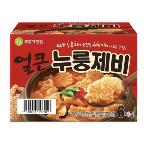 이가자연면 얼큰 누룽제비 133.5g x 6개 코스트코 누룽지 수제비, 133.5g