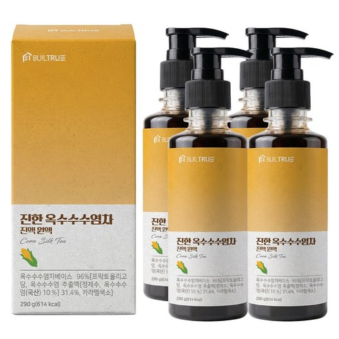 빌트루 진한 옥수수수염차 진액 원액 식약처인증 액기스 HACCP 국산 액상, 4개, 290g