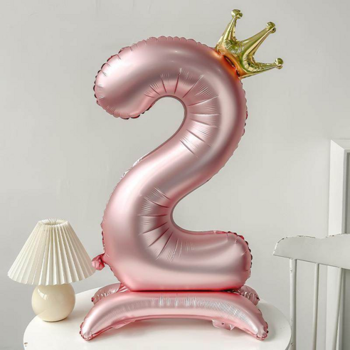 블링살롱 핑크 글로우 대형 숫자풍선 40인치 왕관 데코 생일파티 돌잔치 포토존 파티 풍선, 1개, 숫자 2
