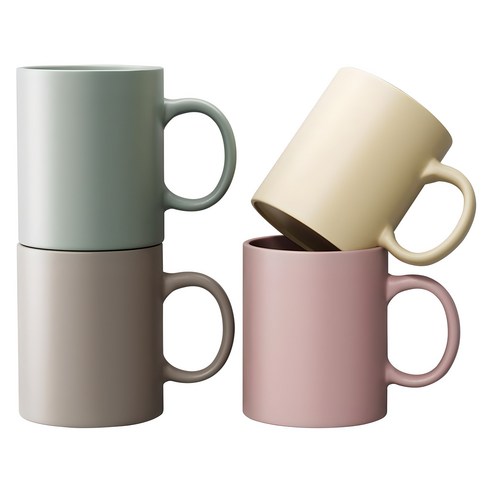 키에 베이직 무지 파스텔 머그컵 4종 세트 350ml, 크림 + 애쉬브라운 + 민트그레이 + 핑크, 1개