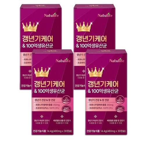 여성 갱년기 유산균 YT1+갱년기 케어 100억 유산균세트/프리미엄 여성 갱년기 케어 100억 생 유산균 식약청인증 영양제, 4개, 30회분