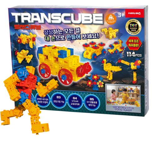 트랜스큐브 무한변형 조립블록 창의 사고력 지능계발 STEAM 교구 어린이 선물 114pcs 세트, 혼합색상(빨강+노랑+파랑), 1개