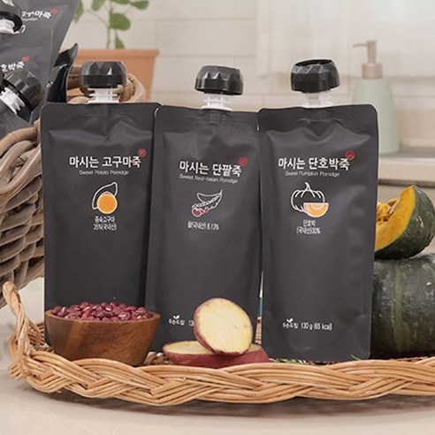 [TV홈쇼핑정품 인포벨]두손드림 마시는 고구마죽 단호박죽 팥죽 초간편 15초 즉석죽 짜먹는 간편식, 15개, 130g