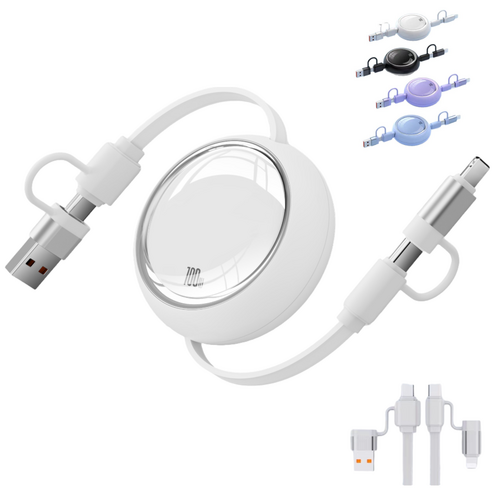 에이릴 4 in 1 올인원 100W 초고속 릴 케이블 충전기, 1개, 화이트, 100mm