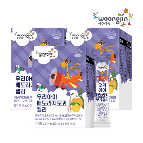 웅진 우리 아이 유기농 배 도라지 모과 젤리 30포 아기 배도라지즙100, 450g, 3개