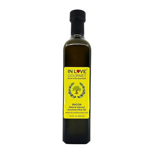 In Love Gourmet 베이컨 천연 오일 선택 채소, 맛 올리브 최고의 위한 고기, 500ml-16.9온스 팝콘 빵을 주입, 1개