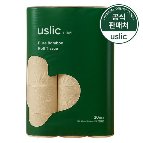 [국내제조] 어슬릭 대나무휴지 천연펄프 3겹 프리미엄 먼지적은 화장지, 1개, 30롤, 30m