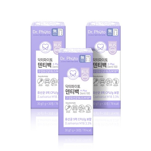 닥터파이토 덴티백 플러스 구강유산균 BLIS M18 잇몸 임플란트 구취 프로바이오틱스 프리바이오틱스, 3개, 30정