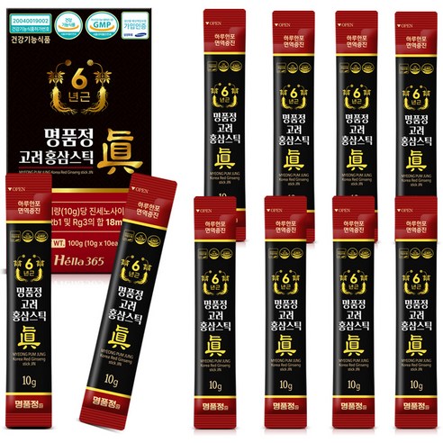명품정 6년근 고려 홍삼 스틱 진 실속형 1포당 진세노사이드 18mg, 10g, 10개