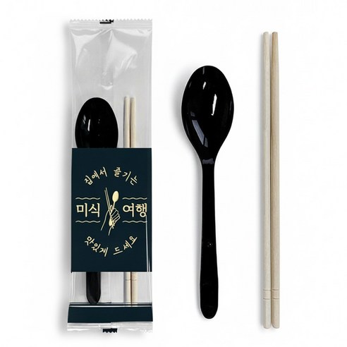 진담팩 일회용 숟가락 젓가락 2종 세트 투명 인쇄 포장지(숟가락 검정), 1세트, 500개입