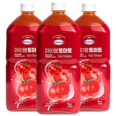 보넬드 아이엠 토마토주스 100% NFC 착즙주스, 3개, 1L