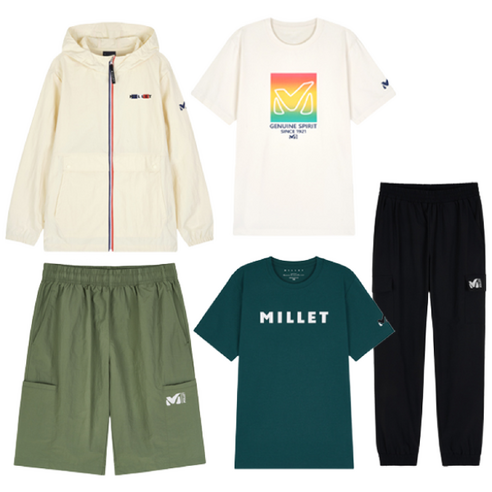 밀레 S/S 키즈성인 후드 바람막이 5종세트 (후드 바람막이+상의2+하의2)