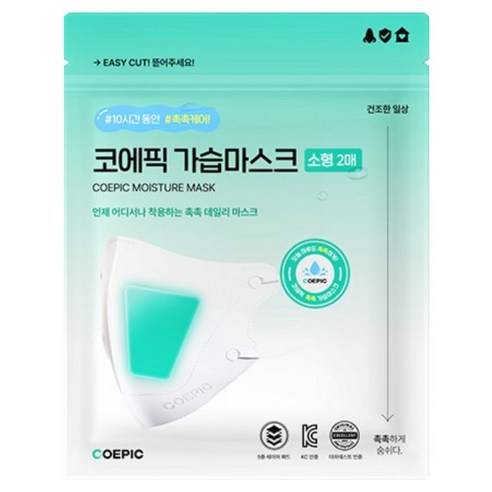 코에픽 비염 촉촉 새부리형 가습 덴탈 일회용 마스크 소형 (어린이용), 화이트, 2개, 10매