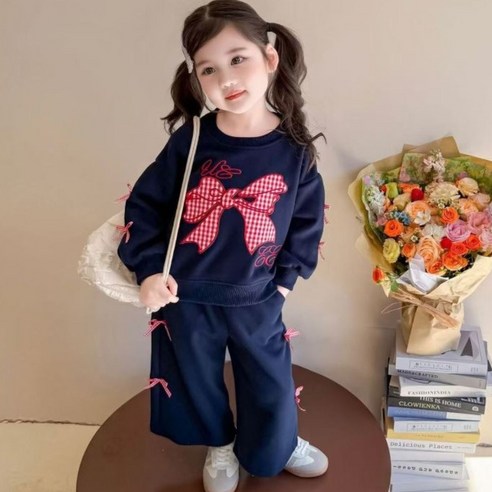 에이치제이 빨간리본자수 상하복 트레이닝 상하 세트