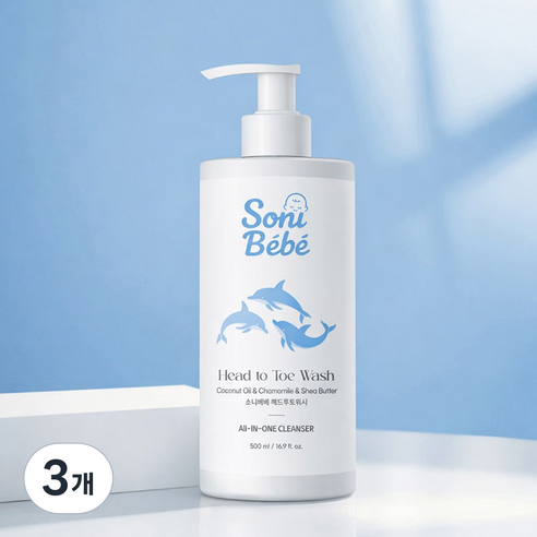 소니베베 올인원 약산성 유아용 신생아 샴푸 바디워시, 3개, 500ml