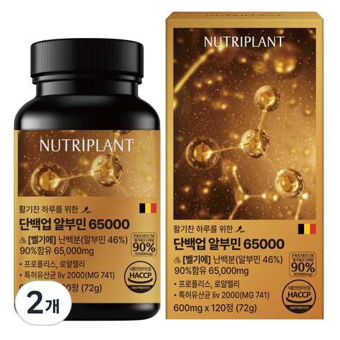 뉴트리플랜트 특허받은 단백업 알부민 초고함량 65000 난백분 영양 100% 식약청 인증 추천, 2개, 120정