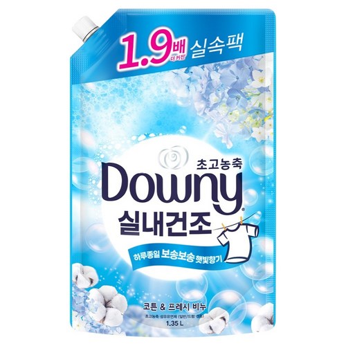 다우니 실내건조 초고농축 섬유유연제 코튼 & 프레시 비누 리필, 1.35L, 1개