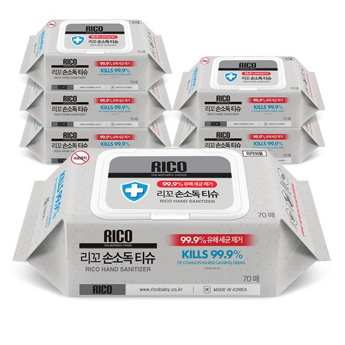 리꼬 손소독티슈 캡형, 60g, 70매, 6개