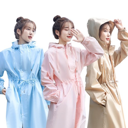[아띠꼴로] 여성 우비 코트형 판초우의 예쁜 패션 골프 레인코트 롱우의, 베이비핑크, 1개