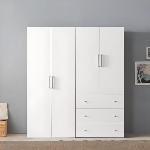 [국내제작/지정일배송] 바로방가구 애쉬 옷장 A세트 1600 장롱 수납 원룸 학생 서랍 작은방 드레스룸, 화이트