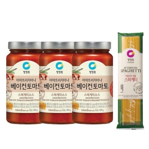 청정원 베이컨토마토 파스타소스 600g, 3개 + 스파게티면 500g, 1개