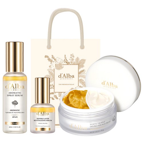 달바 화이트 트러플 퍼스트 아로마틱 스프레이 세럼 60ml + 더블 레이어 리바이탈라이징 세럼 30ml + 더블 세럼 앤 크림 70g + 기프트백 기초세트