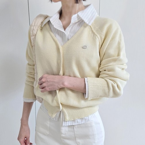 피키랩 팬던트 브이넥 나그랑 파스텔 니트 가디건 심플 베이직