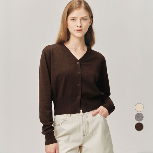 여성용 말랑쫀득 심플 와이넥 버튼업 가디건