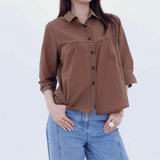 르비엔 여성용 바스락 샤링 여름 블라우스 셔츠 2colors