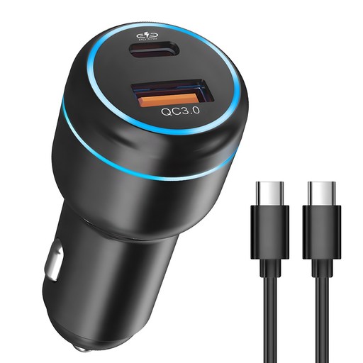 홈플래닛 PD 3.0 48W 2포트 차량용 시거잭 고속 충전기   C to C 충전케이블 세트