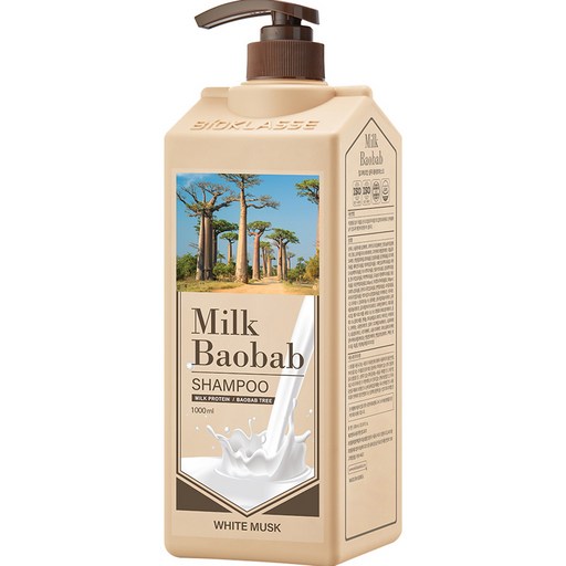 밀크바오밥 대용량 우유단백질 손상모 샴푸 화이트머스크향 1000ml 1개.