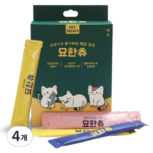 펫트리츠 고양이 묘한츄 대용량 간식 30p, 4개, 450g, 혼합맛가다랑어게살참치조개관자살연어게살