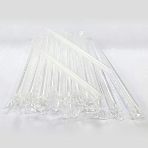 버블티 개별포장 플라스틱 빨대 흰색투명 12x210mm