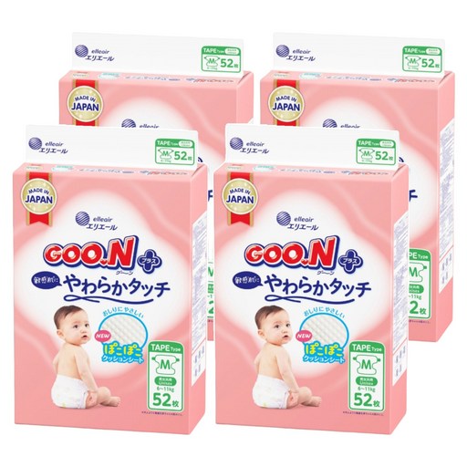 GOO.N 大王 日本境內版 SJ柔觸肌系列 黏貼型尿布 6~11kg, 208片, M