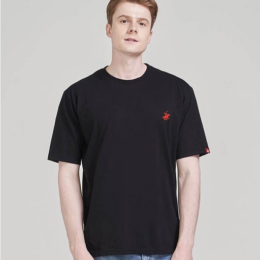 BEVERLY HILLS POLO CLUB 比佛利保羅 男女通用 Timeless 刺繡標誌透氣圓領短袖T恤 CPS9T00, 黑色