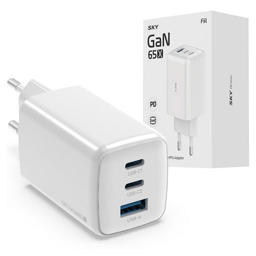SKY 필 GaN 65X 65W 4세대 초미니 3포트 충전기로 빠르고 편리하게 충전하세요